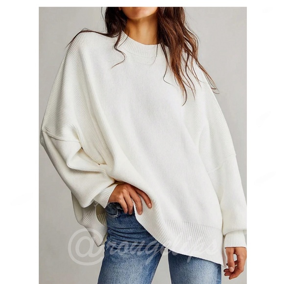Off White Oversized Knit Sweater Drop Shoulder - Picture 2 of 6